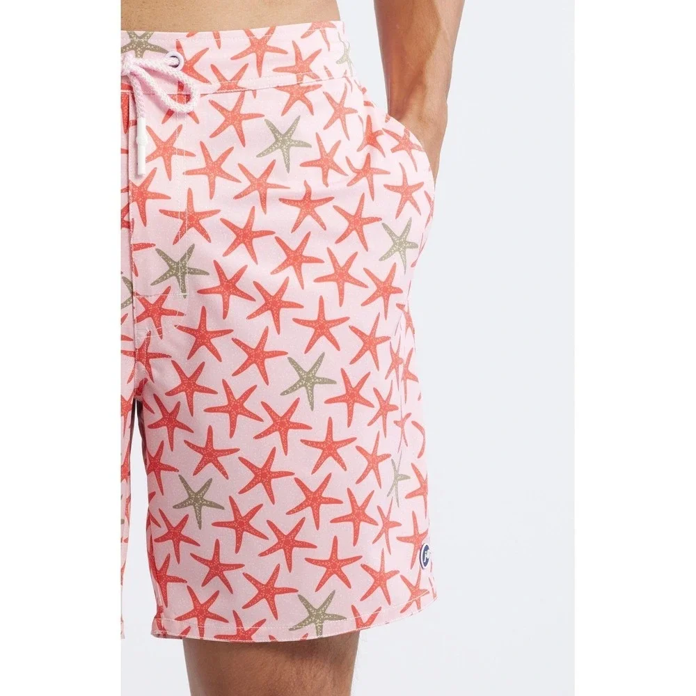 Johnnie-O Mens Seastar Swim Trunks Porto Pink Starfish Print‎ Shorts Large NWT